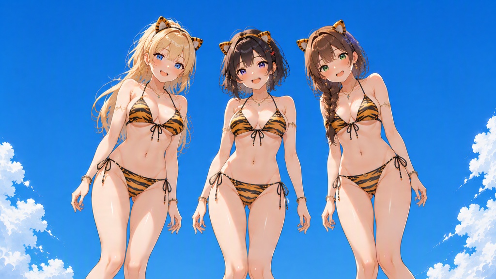 アニマル柄ビキニ&獣耳美女 ローアングルイラスト50枚セット【4K】
