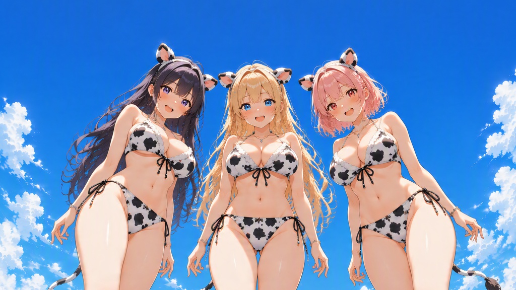 アニマル柄ビキニ&獣耳美女 ローアングルイラスト50枚セット【4K】