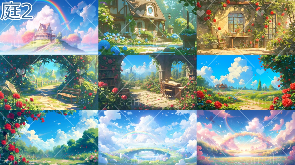 豪邸や庭の背景