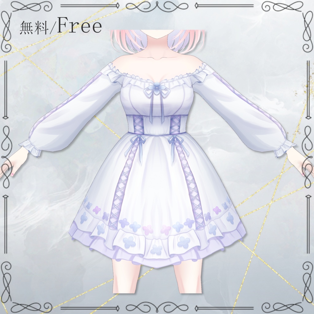 【FREE/無料】 Hydrangea Lolita dress / 紫陽花ロリータドレス 「Vroid」