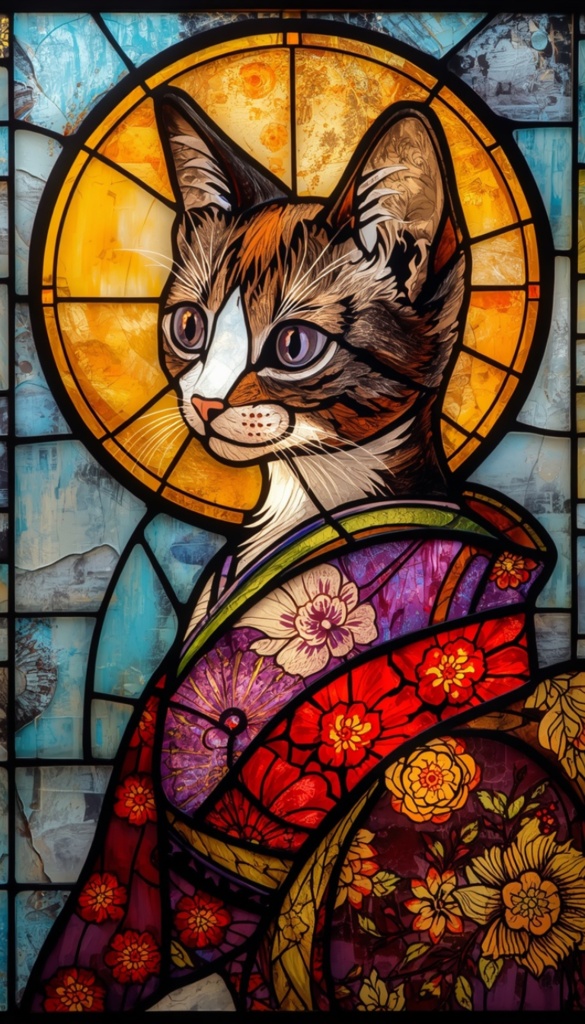 Stained Glass Cat Series – vol.2 Phone Wallpaper Pack (3 Sizes)