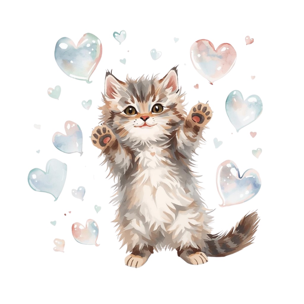 【ふわふわ猫のバレンタイン】水彩画風クリップアート 10点素材集