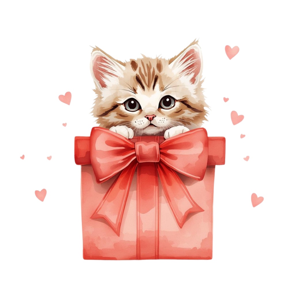 【ふわふわ猫のバレンタイン】水彩画風クリップアート 10点素材集