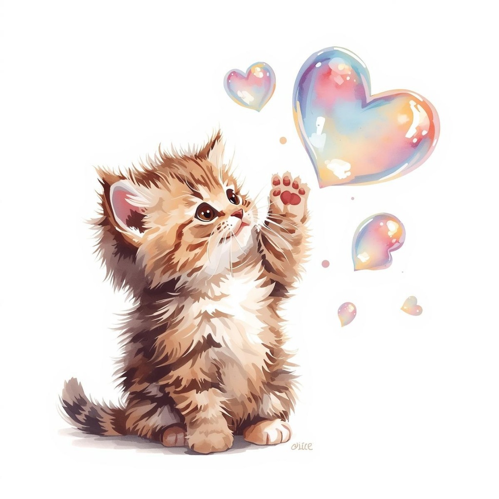 【ふわふわ猫のバレンタイン】水彩画風クリップアート 10点素材集