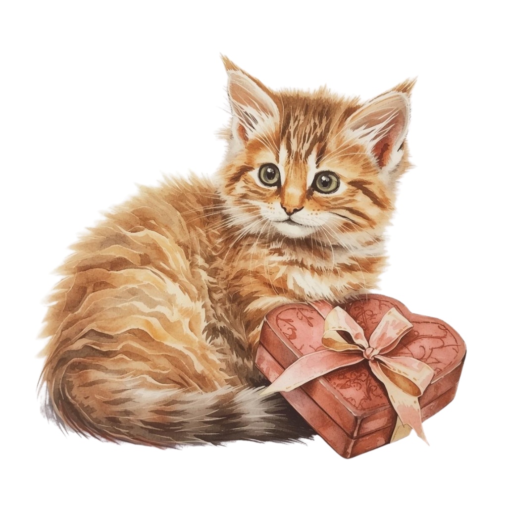 【ふわふわ猫のバレンタイン】水彩画風クリップアート 10点素材集