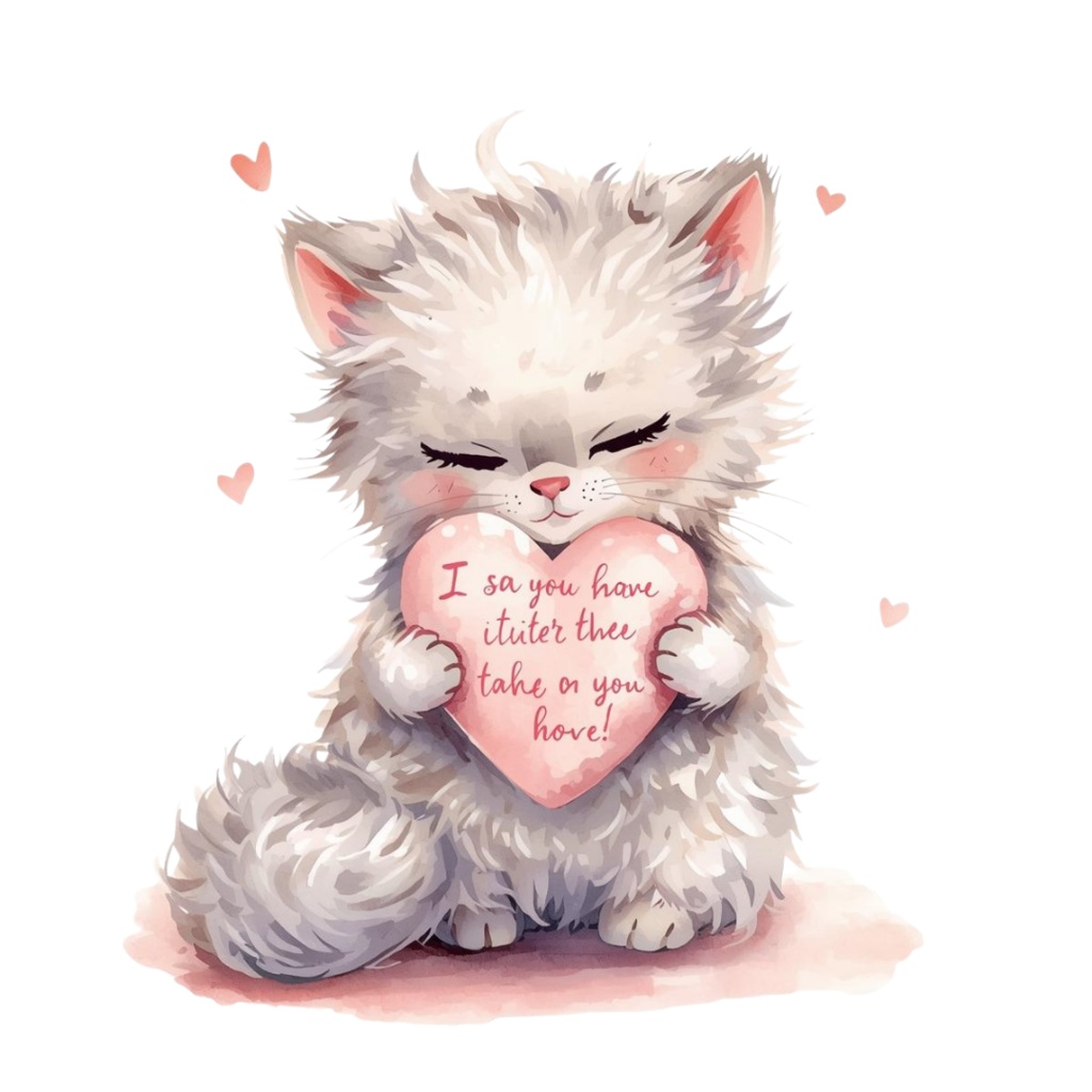 【ふわふわ猫のバレンタイン】水彩画風クリップアート 10点素材集