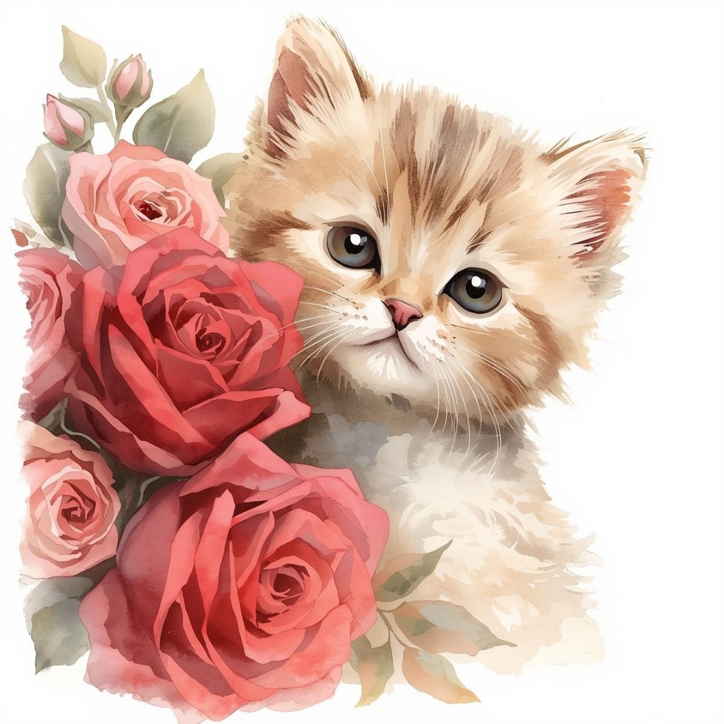 【ふわふわ猫のバレンタイン】水彩画風クリップアート 10点素材集