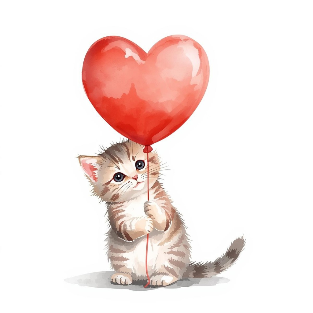 【ふわふわ猫のバレンタイン】水彩画風クリップアート 10点素材集