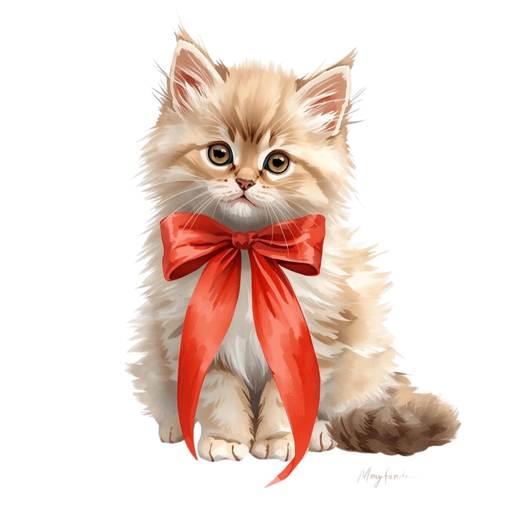 【ふわふわ猫のバレンタイン】水彩画風クリップアート 10点素材集