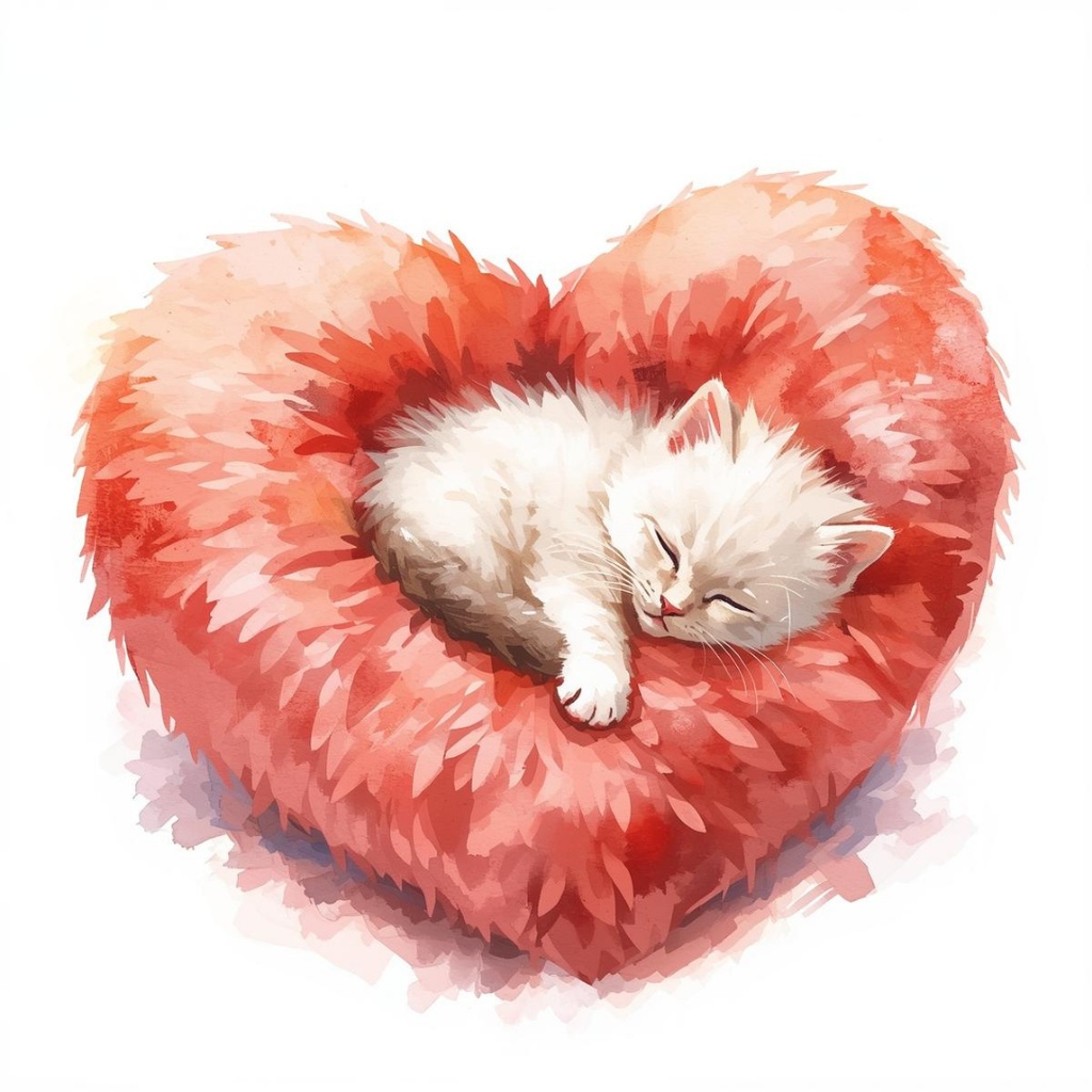 【ふわふわ猫のバレンタイン】水彩画風クリップアート 10点素材集