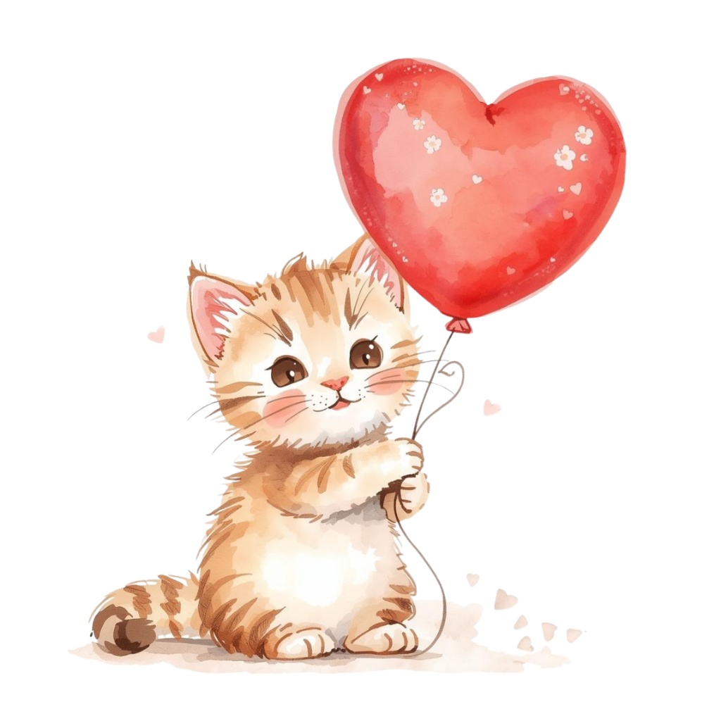 【ふわふわ猫のバレンタイン】水彩画風クリップアート 10点素材集