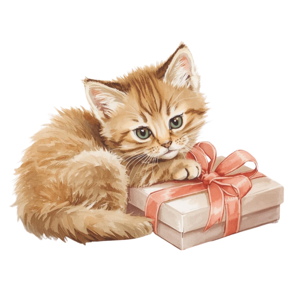 【ふわふわ猫のバレンタイン】水彩画風クリップアート 10点素材集