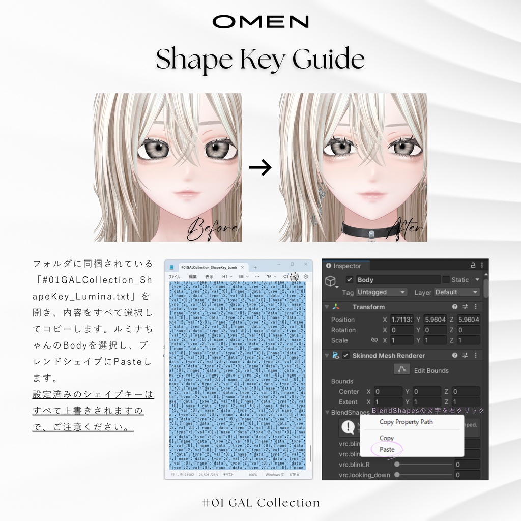 【Eye & Face Texture, Shape Key】期間限定FREE!! #01 GAL Collection / OMEN