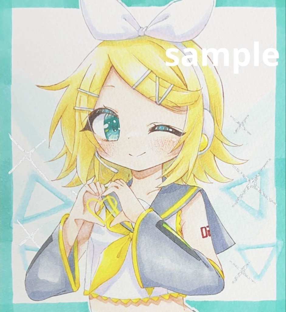 手描きイラスト　ボーカロイド　鏡音リン　小色紙