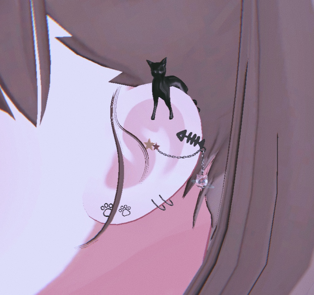 【VRC想定】黒猫のピアスセット【全アバター対応】