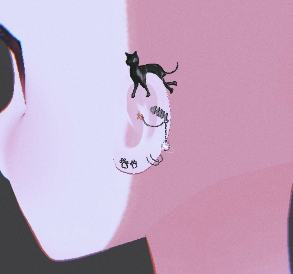 【VRC想定】黒猫のピアスセット【全アバター対応】