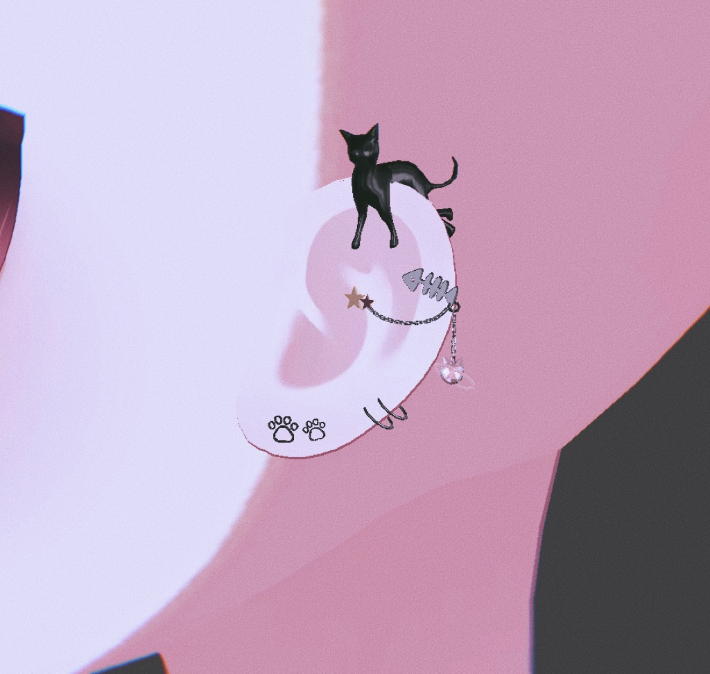 【VRC想定】黒猫のピアスセット【全アバター対応】