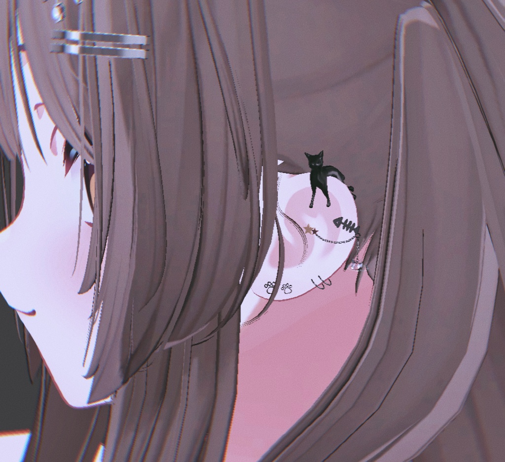 【VRC想定】黒猫のピアスセット【全アバター対応】
