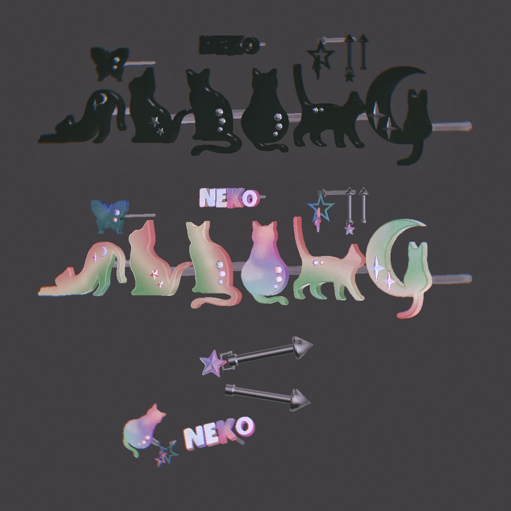 【VRC想定】ねこのピアスセット【全アバター対応】