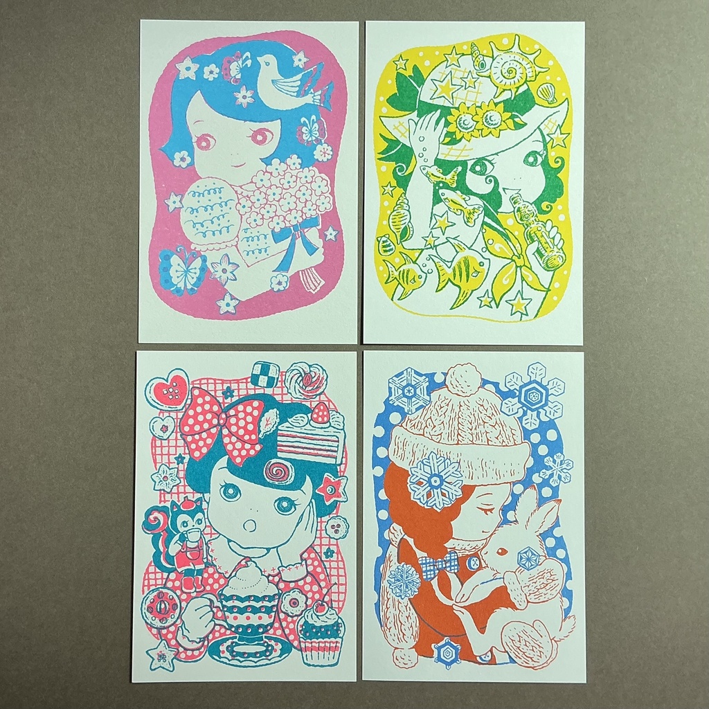 ポストカード四季シリーズ「春・夏・秋・冬・」の4点セット