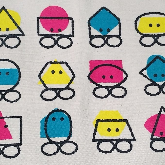 図形トートバッグ(イエロー・ブルーグリーン・ピンク)