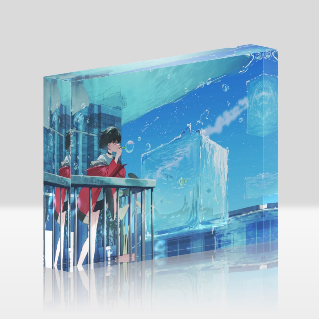 絵を描くしばいぬアクリルブロック