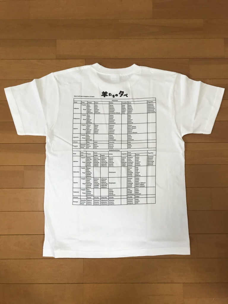 コイネーギリシャ語ω動詞活用表Tシャツ