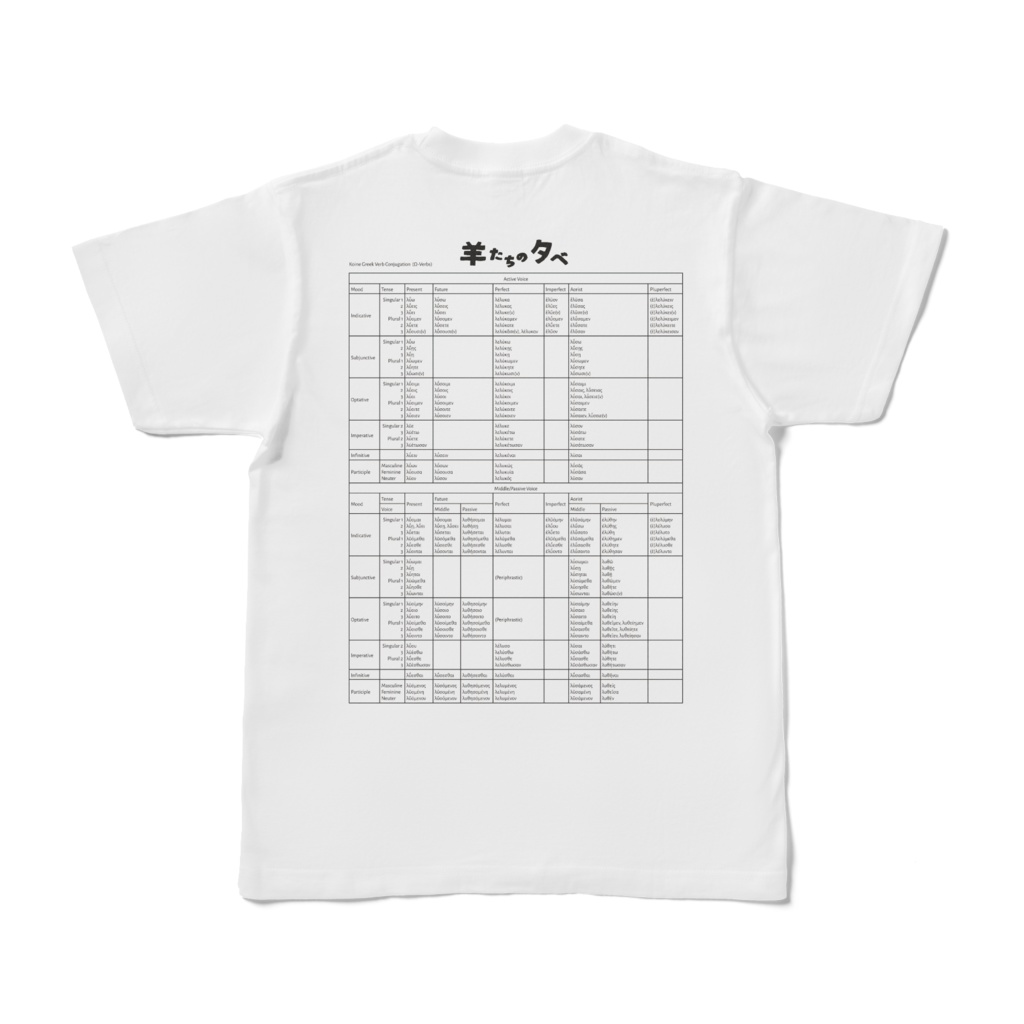 コイネーギリシャ語ω動詞活用表Tシャツ