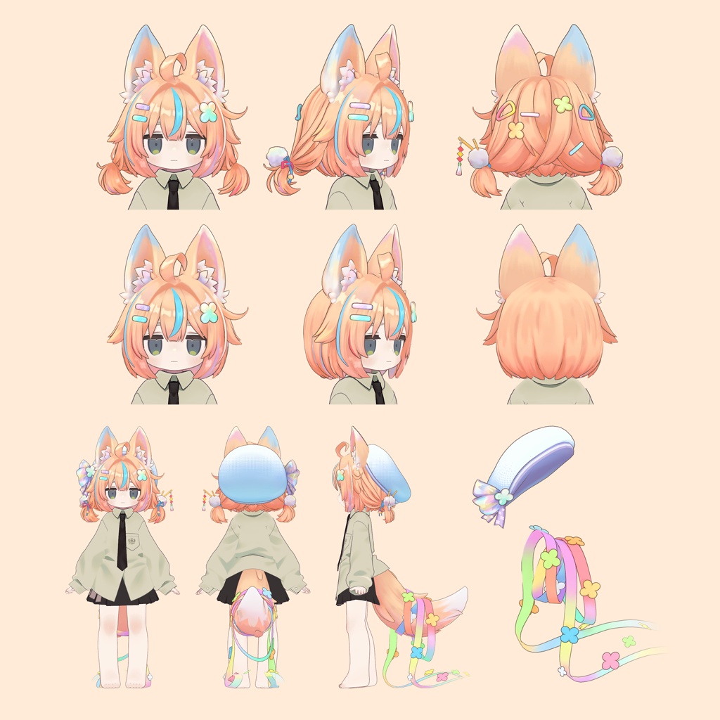 折り紙狐【13アバター対応 / 3D髪型】