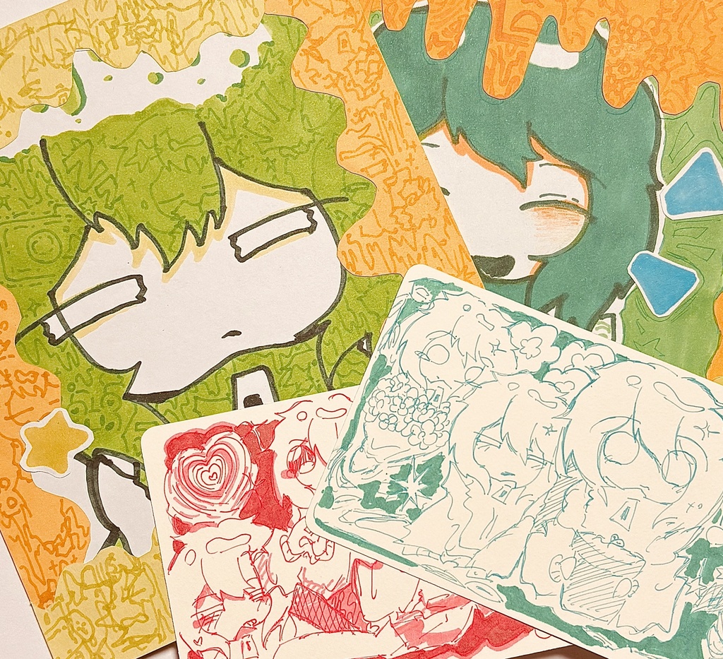 色紙原画 黄緑🌱 落書きセット