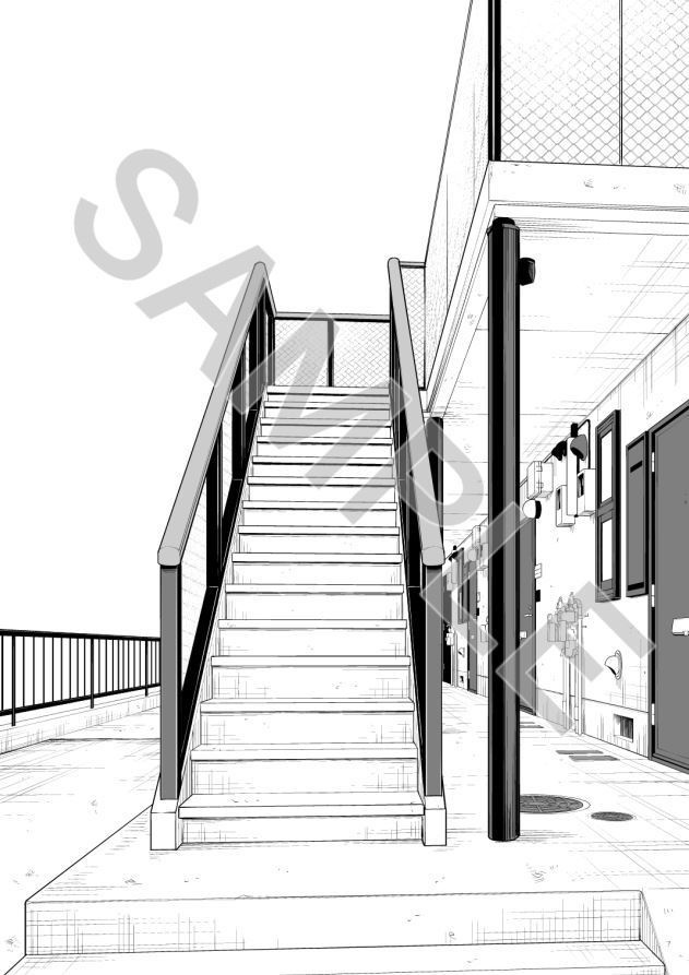 【背景】アパート玄関～階段【素材】