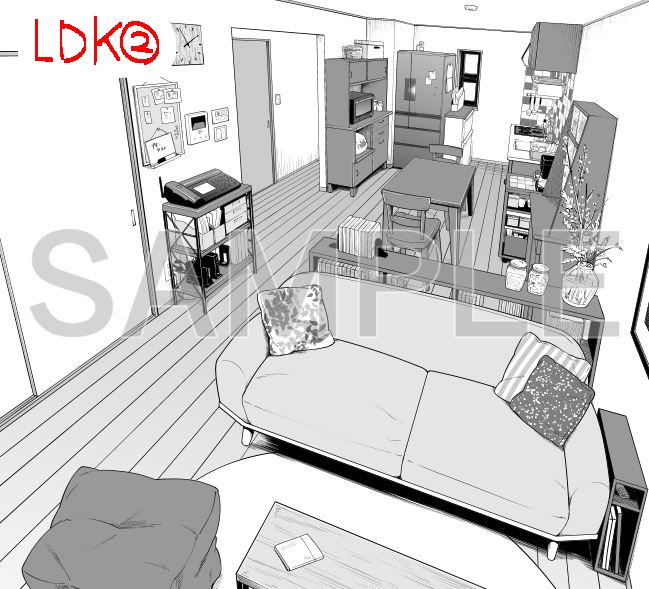 【背景】アパート室内リビングダイニング【素材】