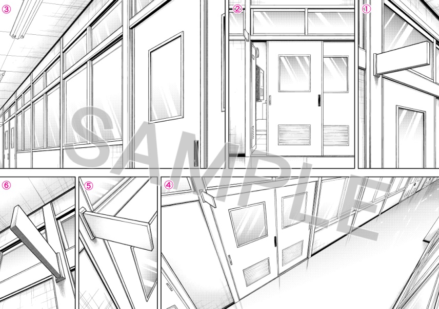 学校素材１ 教室廊下 表札 金田製作所 背景部 Booth
