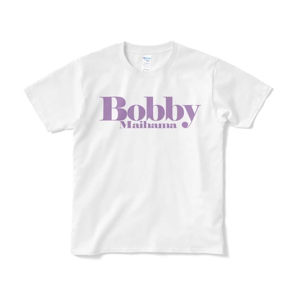BobbyのTシャツ（ホワイト / ロゴ:ライトパープル）
