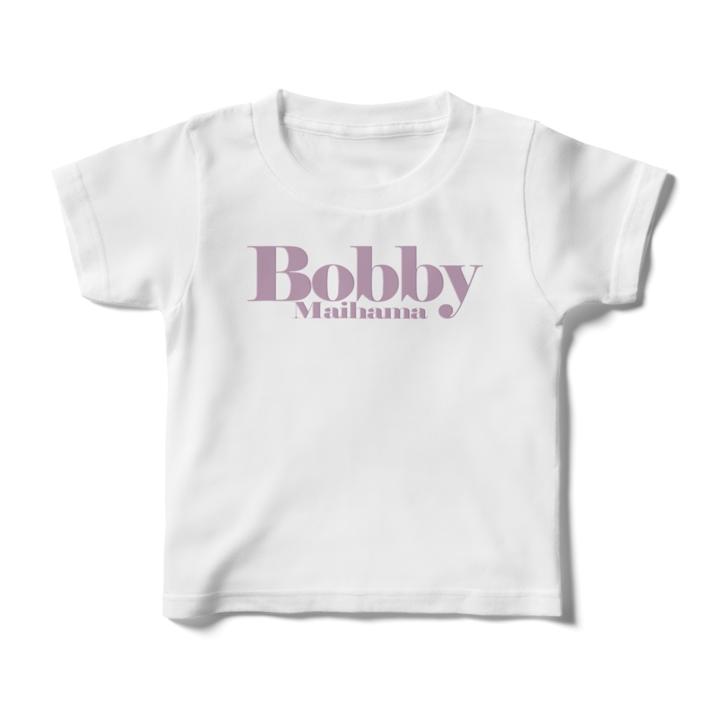 BobbyのキッズTシャツ(ホワイト / ロゴ:ライトパープル)