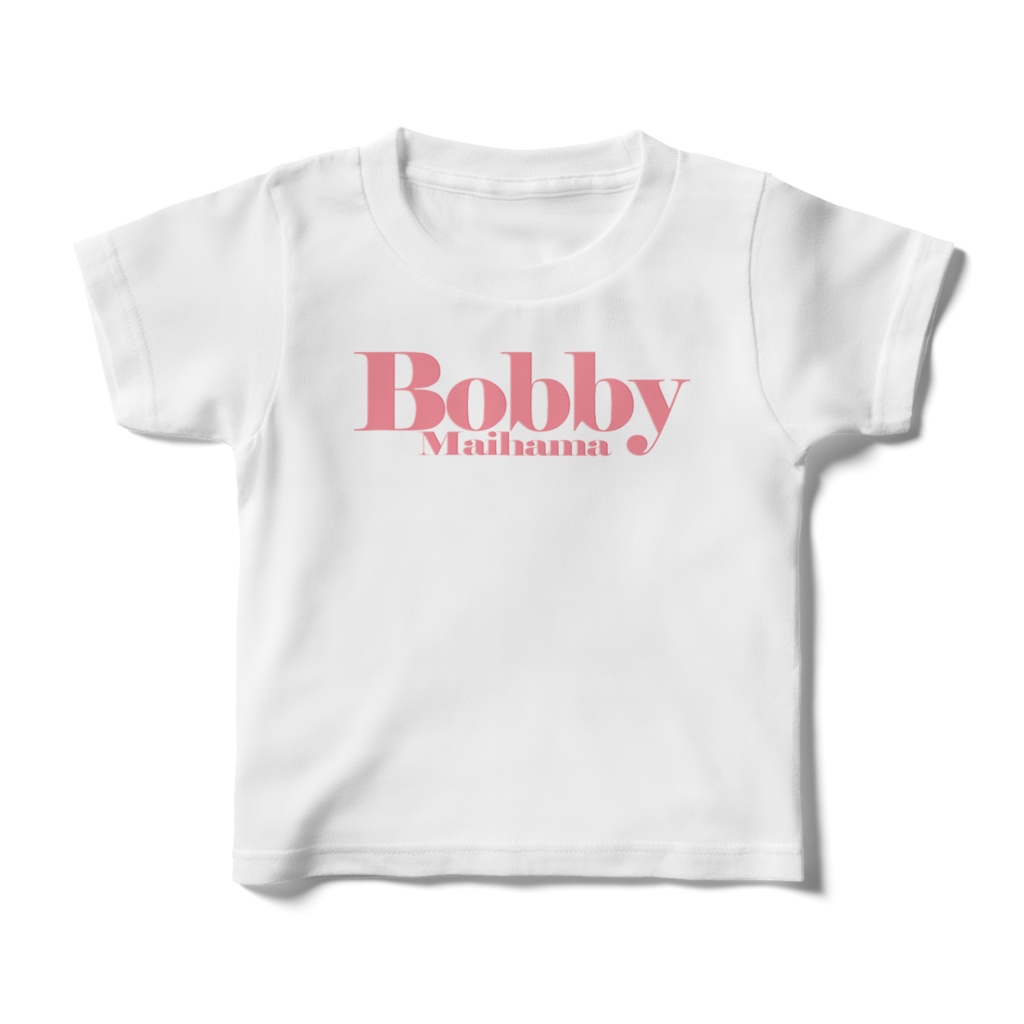 BobbyのキッズTシャツ(ホワイト / ロゴ:ピーチ)