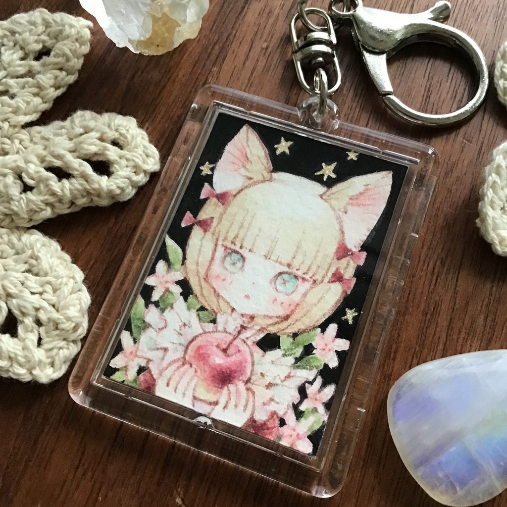 【原画キーホルダー】林檎と女の子の猫ちゃん