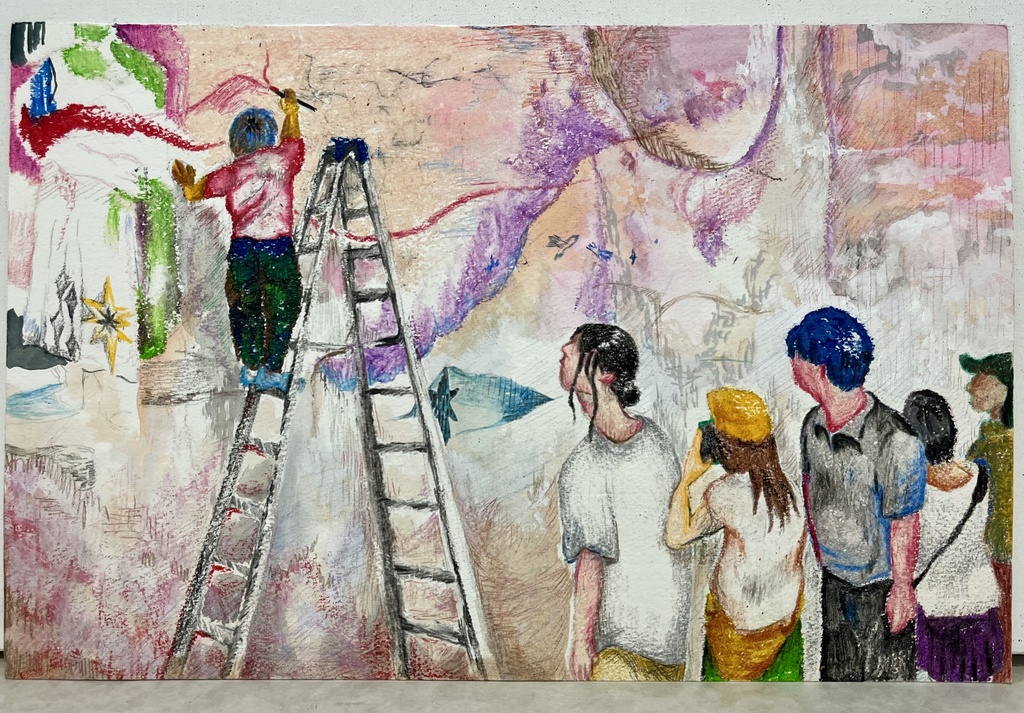 ドローイング「壁画を描く人」A3