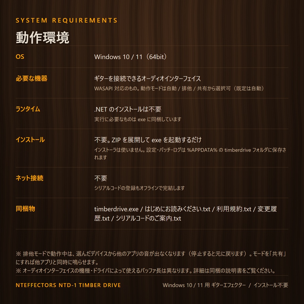 PC用ギターエフェクター NTD-1 Timber Drive (無料版)