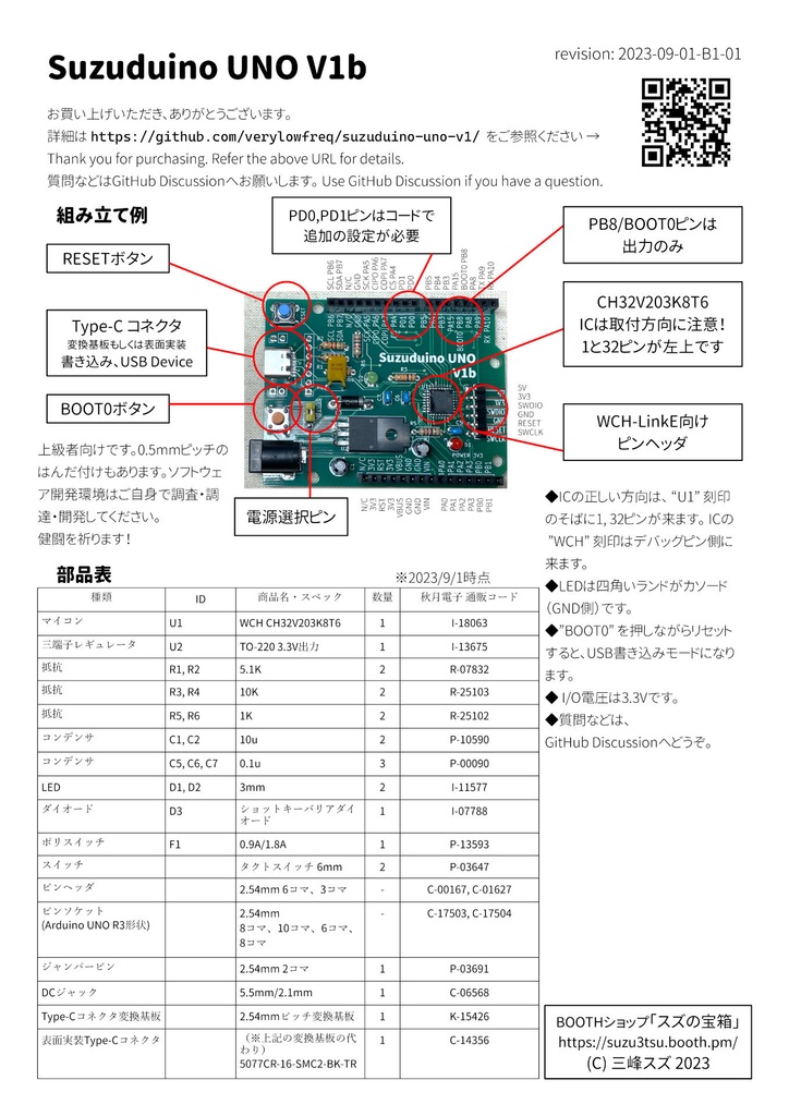 RISC-V MCUマイコンボード基板 Suzuduino UNO V1b