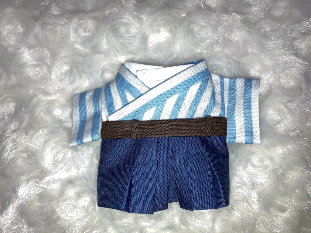 15cmぬい用 ぬい服 和モダン 袴 水色ストライプ＋紺 ※選べるリボン※