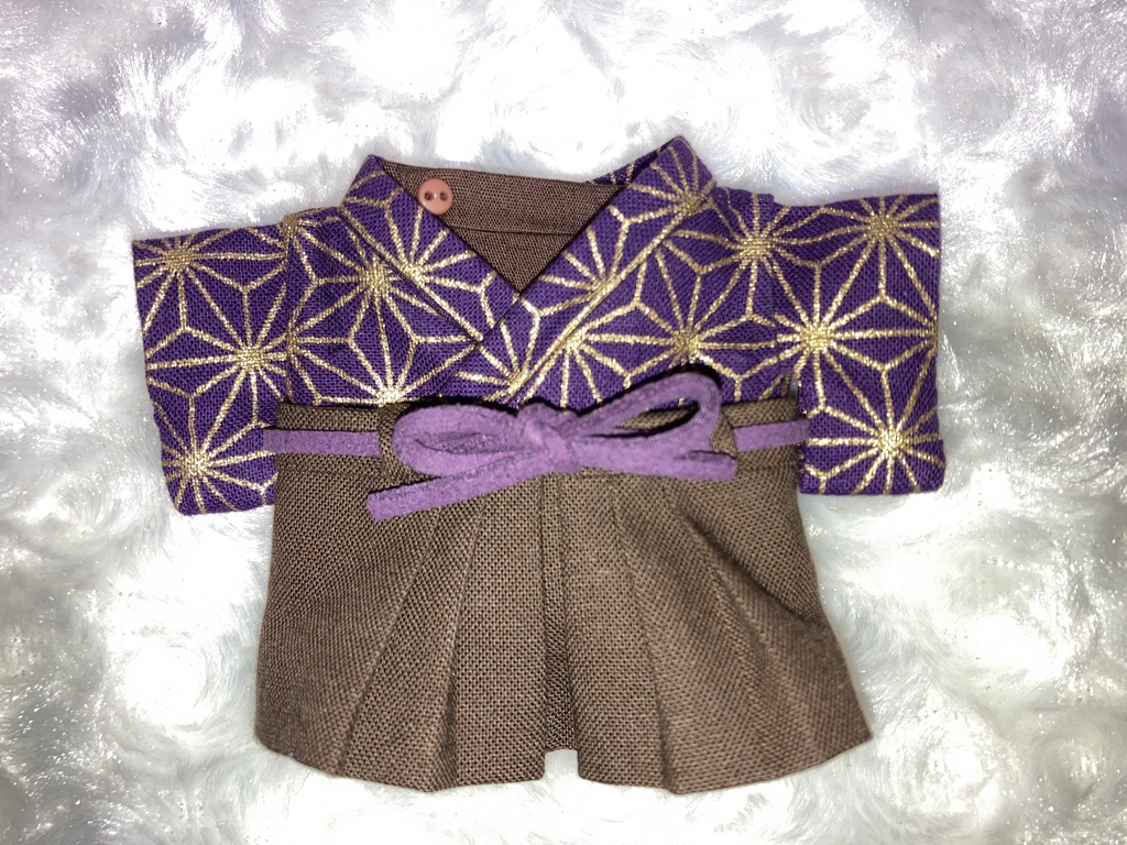 15cmぬい用 ぬい服 和モダン 袴 麻の葉柄 紫 金 