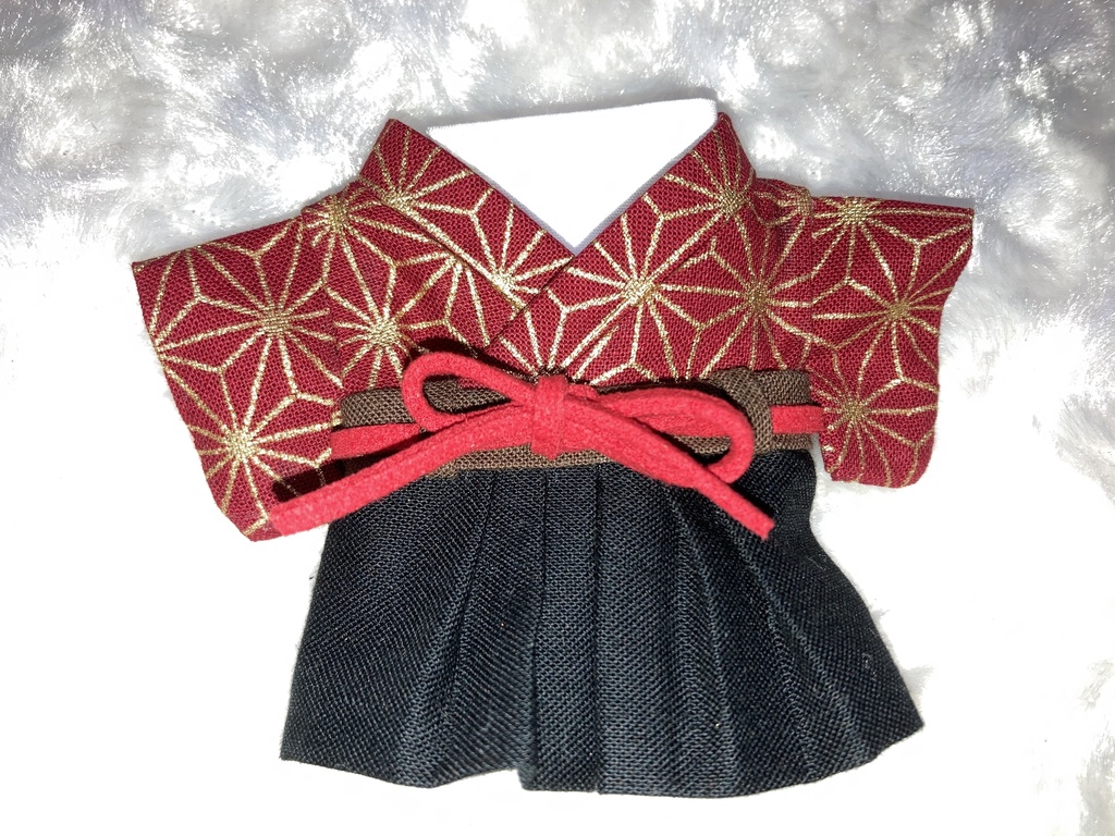 15cmぬい用 ぬい服 和モダン 袴 麻の葉柄 赤 金
