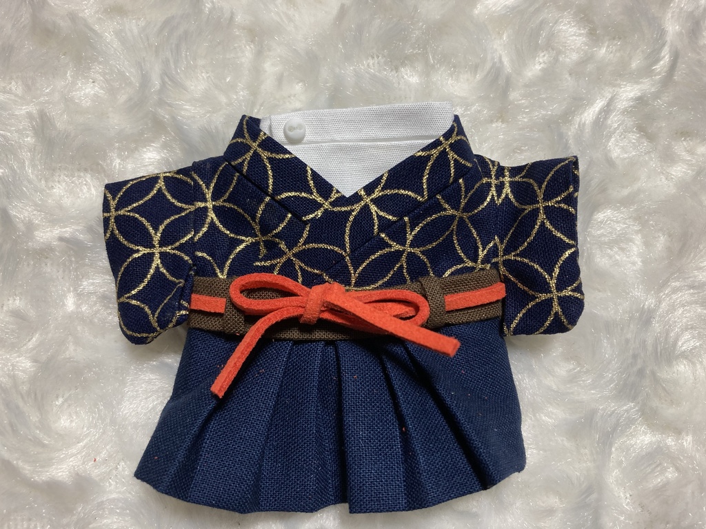 15cmぬい用 ぬい服 和モダン 袴 七宝柄 紺 金