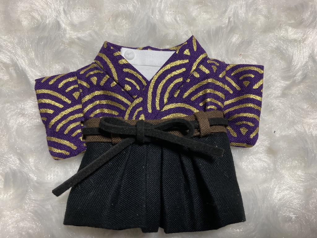 15cmぬい用 ぬい服 和モダン 袴 青海波 紫 金