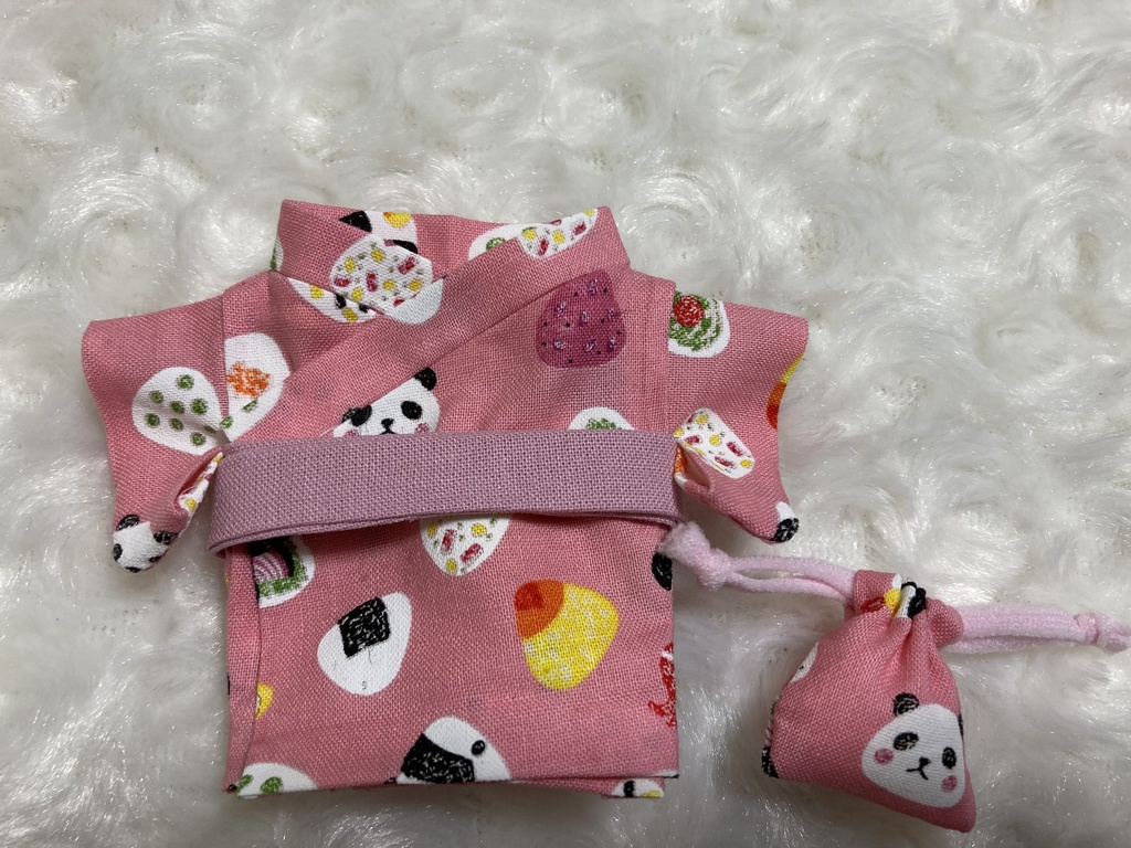15cmぬい用 ぬい服 浴衣 ゆかた パンダ ピンク 巾着付