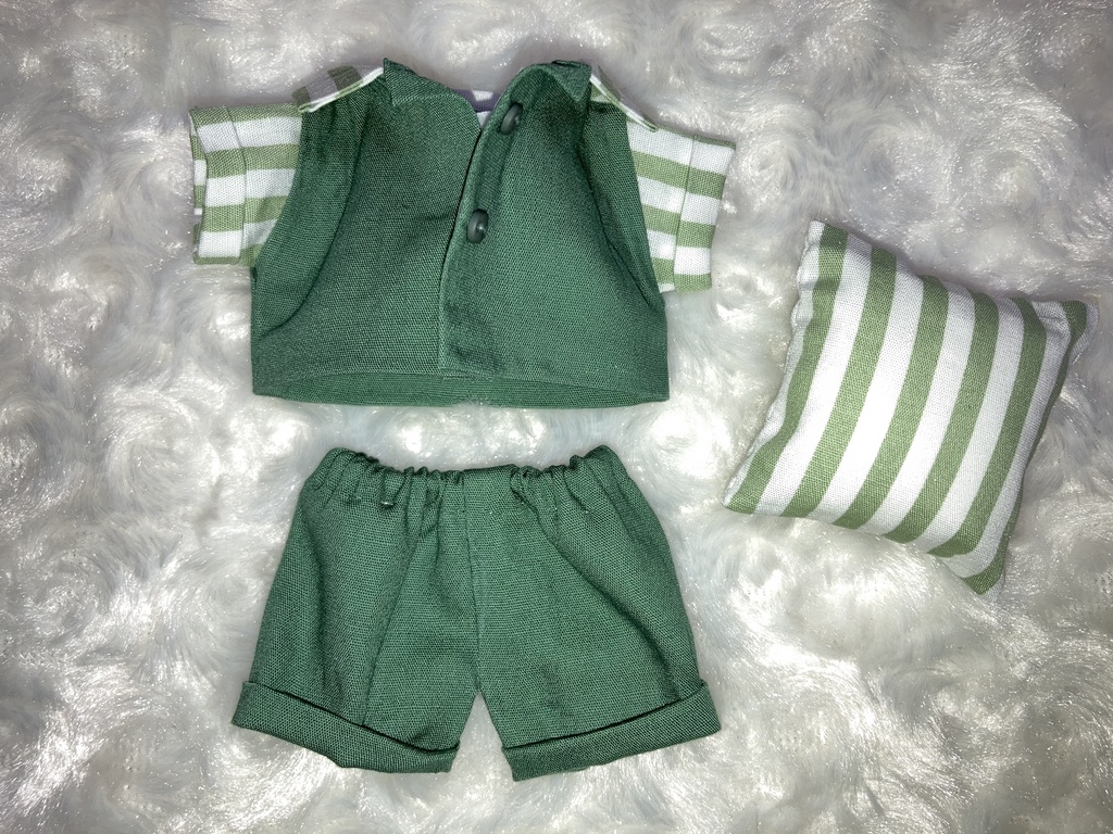 15cmぬい用 ぬい服 パジャマ 緑 クッション付