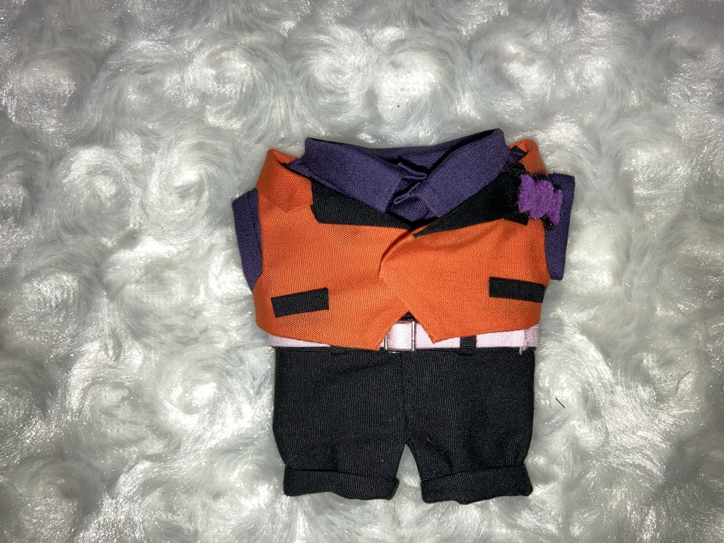 15cmぬい用 ぬい服 セットアップ ハロウィン ベストオレンジ 選べるベルト＆ワッペン