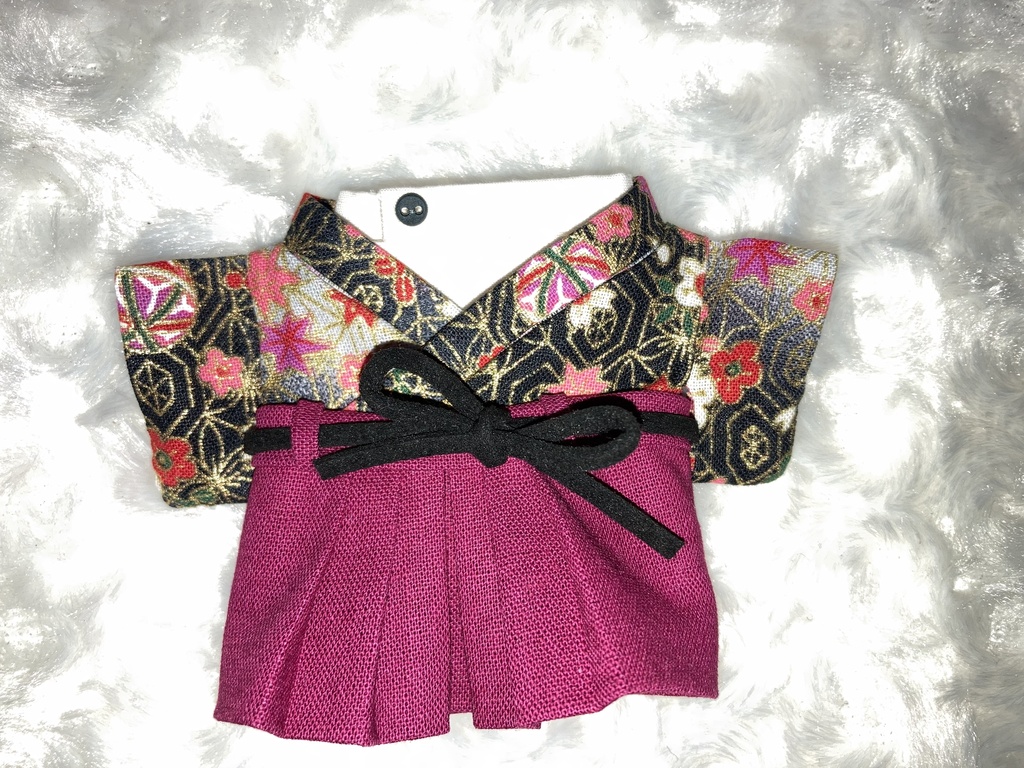 15cmぬい用 ぬい服 和モダン 袴 手毬 黒 赤 ピンク