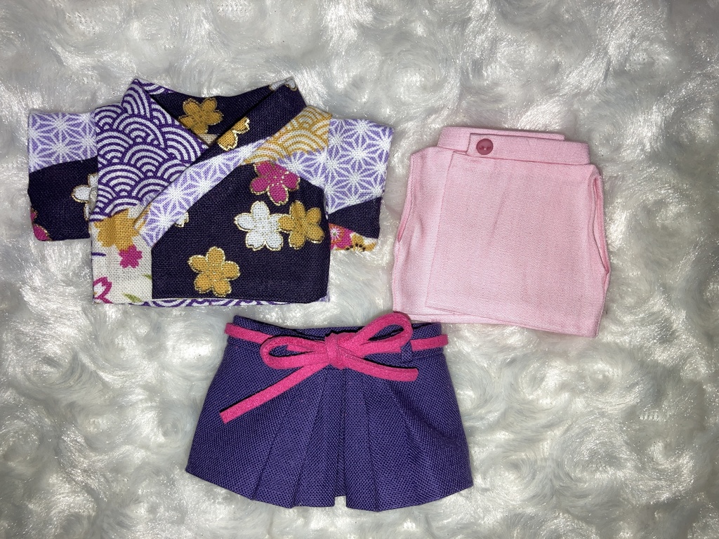 15cmぬい用 ぬい服 和モダン 袴 桜 紫